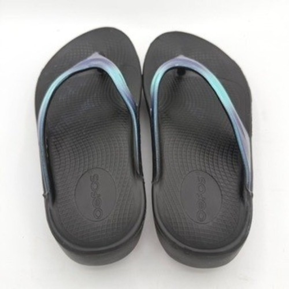OOFOS OOlala Thong Sandal Women W7 Black Iridescent Recovery Comfort Ergo Sporty - Picture 4 of 7